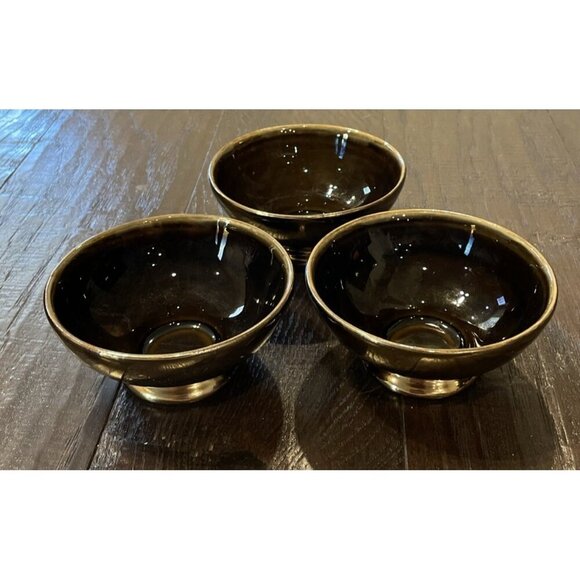 Pottery Barn Bronze Footed Fruit Dessert Bowls Bowl‎ 4 Inch Set Of 3 - Picture 1 of 6